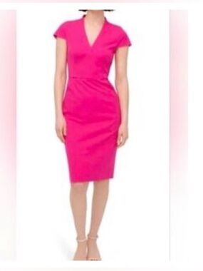 J.Crew Classic V-Neck Cap Sleeve Dress in Hot Pink